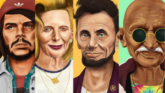 插画,,甘地,,默克尔,,林肯,,格瓦拉,