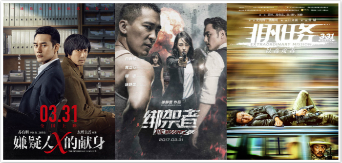 绑架者,票房成绩,嫌疑人x的献身,情圣,豆瓣,非凡任务,主演,乘风破浪,左耳,游戏规则