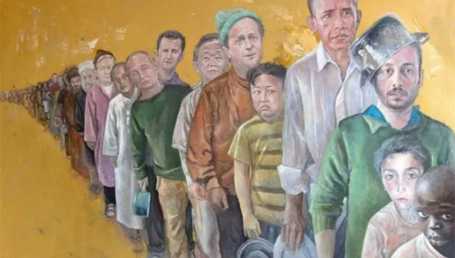 叙利亚艺术家的“甜蜜复仇”：将特朗普和其他领导人画成难民