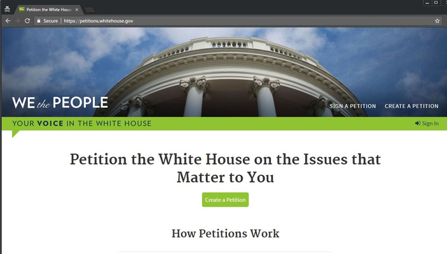 白宫签名请愿网站暂时关闭 特朗普从未回应“10万+”