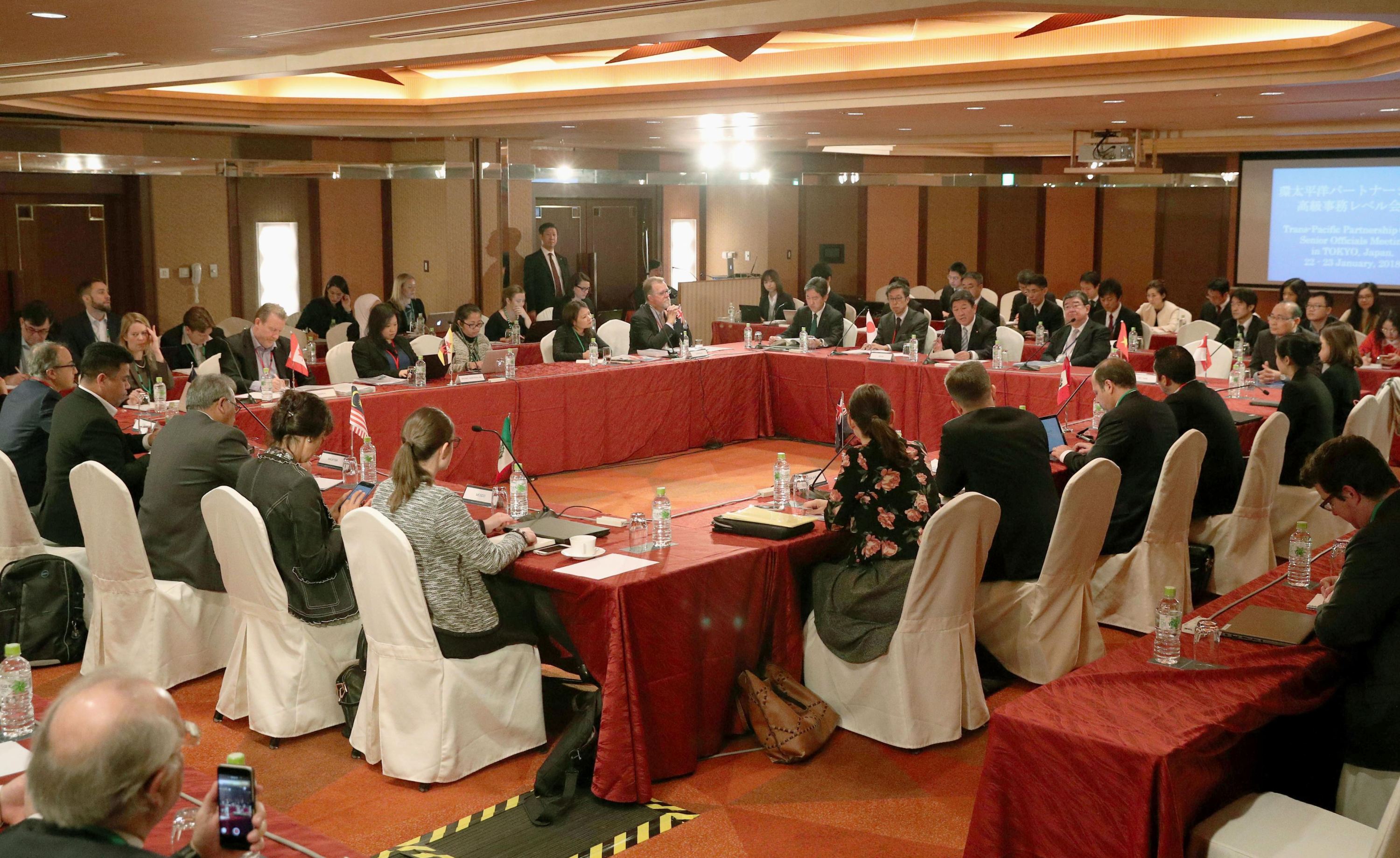 2018年1月22日，日本东京，除美国以外的11个TPP成员国就新版协议展开谈判。