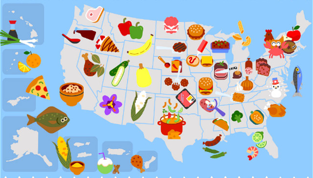 Google Doodles在美国国庆日的这天，绘制了一幅美食地图