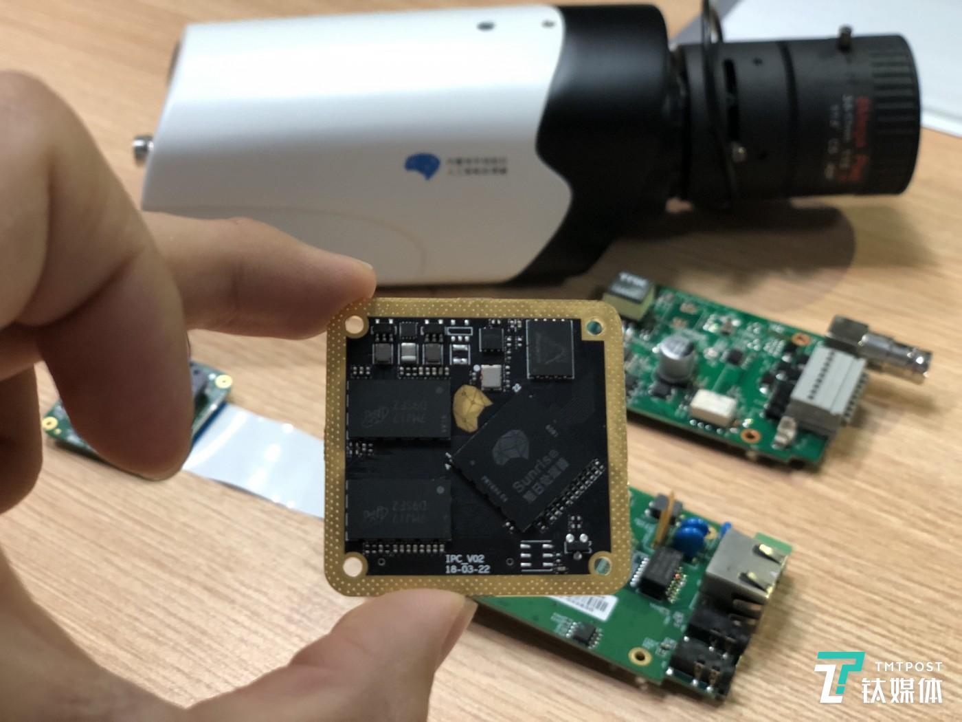 地平线人脸识别摄像机中的“旭日”芯片。