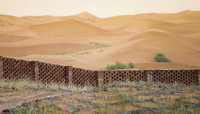 包兰铁路,植物固沙,草方格沙障,封沙育草,引水治沙,治沙工程,沙结皮,麦草方格,干沙层,沙坡头