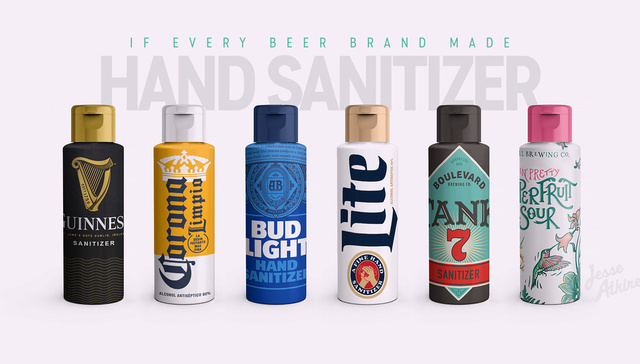 品牌logo“被分开”后，创意人又帮百威、科罗娜设计了洗手液包装