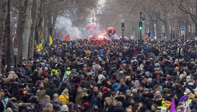 法国,百万人,罢工,游行,退休