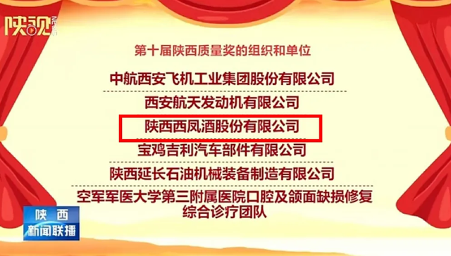 喜报丨西凤股份公司荣获第十届陕西质量奖