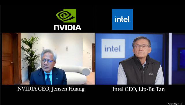 黄仁勋、陈立武同框直播，详解英伟达为何50亿美元入股英特尔