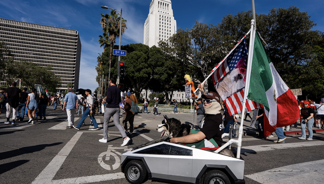 洛杉矶,游行,特朗普,;反对美国政府;对伊朗动武;千人包围;洛杉矶政府机构大楼
