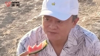 马云现身甘肃新疆等地实地调研沙漠农业项目，沙漠吃瓜、浇水、松弛合影