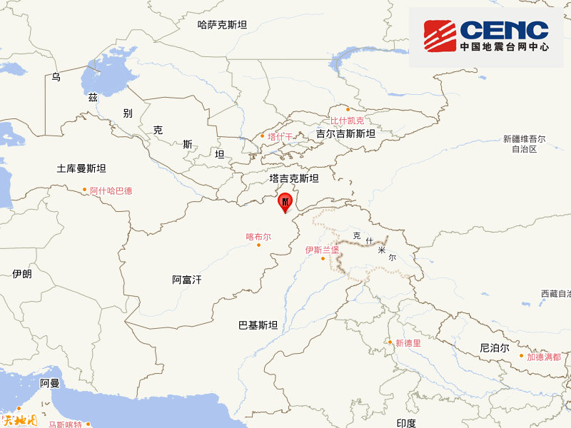 阿富汗发生5.1级地震，震源深度200千米